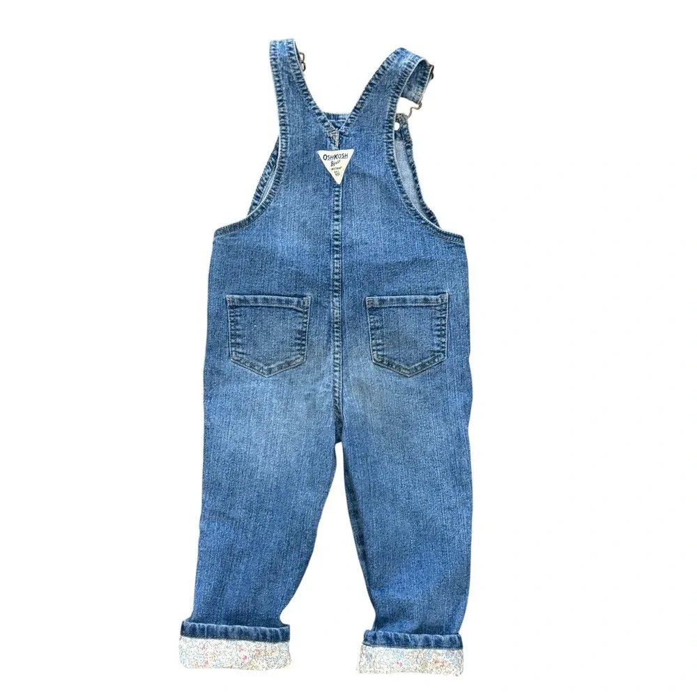 OshKosh Bgosh Kids Floral Trim Denim‎ Bib Overalls Medium Wash Blue
